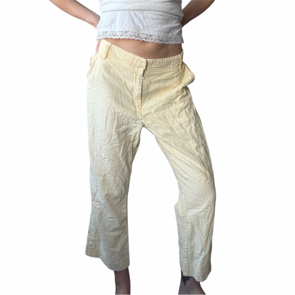Vintage y2k zena jeans yellow seersucker capris with buttons
